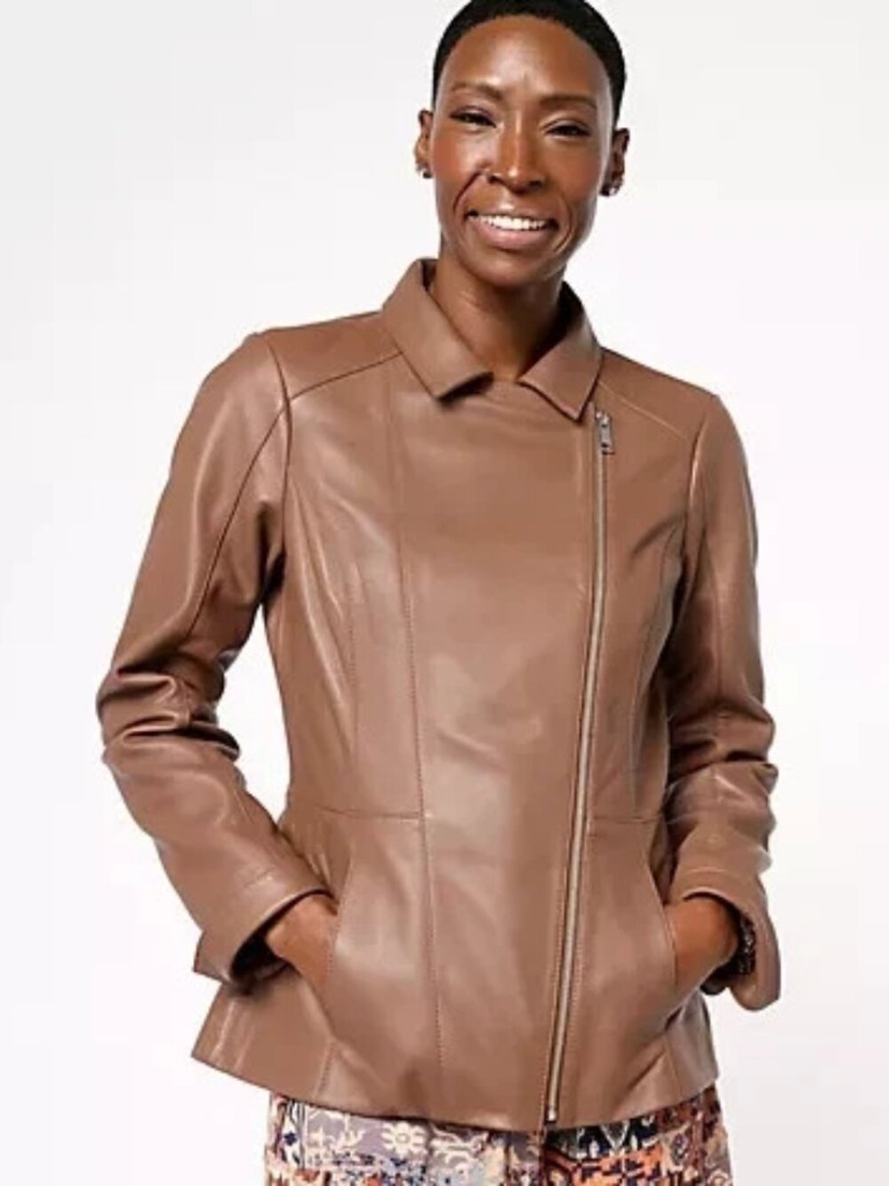 Denim & Co. Lamb Leather Moto Jacket with Pockets-Chestnut Brown-Small A612795